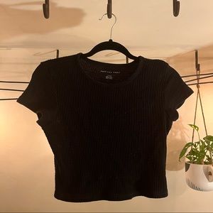 American Eagle Black Waffle Crop Top